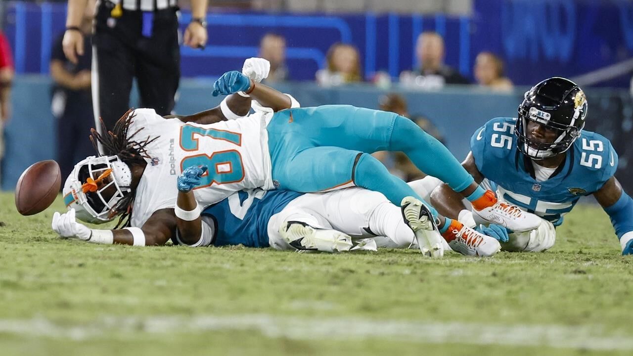 Daewood Davis Of Dolphins Carted Off Field After Collision; Preseason ...