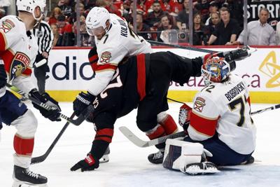 Reigning Stanley Cup champ Florida Panthers beat Carolina Hurricanes 5-2 in Eastern final opener