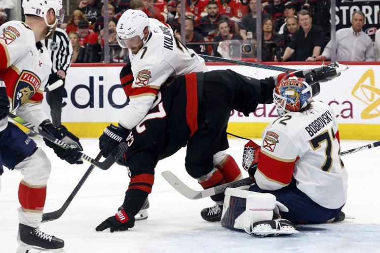 Reigning Stanley Cup champ Florida Panthers beat Carolina Hurricanes 5-2 in Eastern final opener