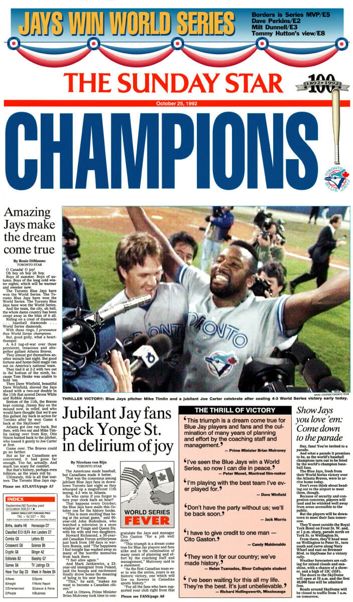 October 24, 1992: Blue Jays become first Canadian team to win World Series  – Society for American Baseball Research