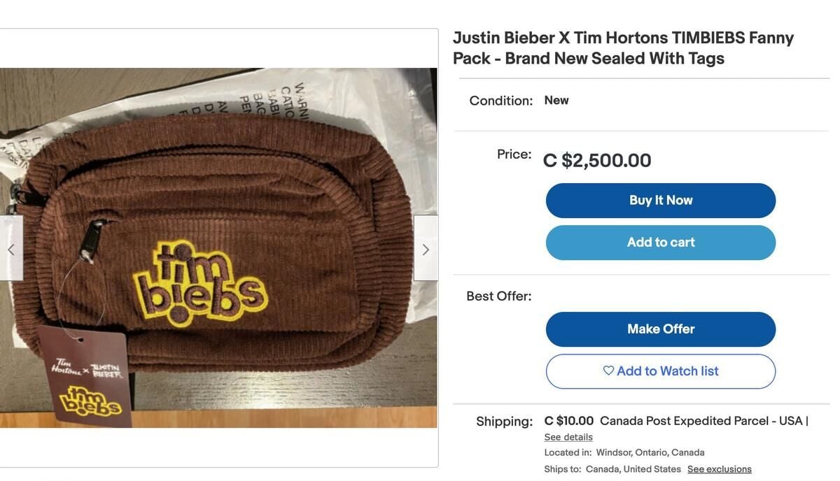 Timbiebs merchandise reselling for thousands of dollars