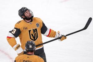 Golden Knights' McNabb earns raves after playing with two dozen stitches from puck to face