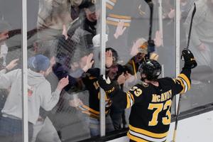 Bruins D Charlie McAvoy scores winning goal. And then it was time to see the dentist - again