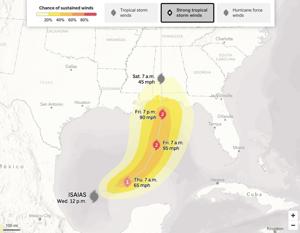 Weaker wind shear during El Nino plays a role in the formation of Isaias in the US Gulf