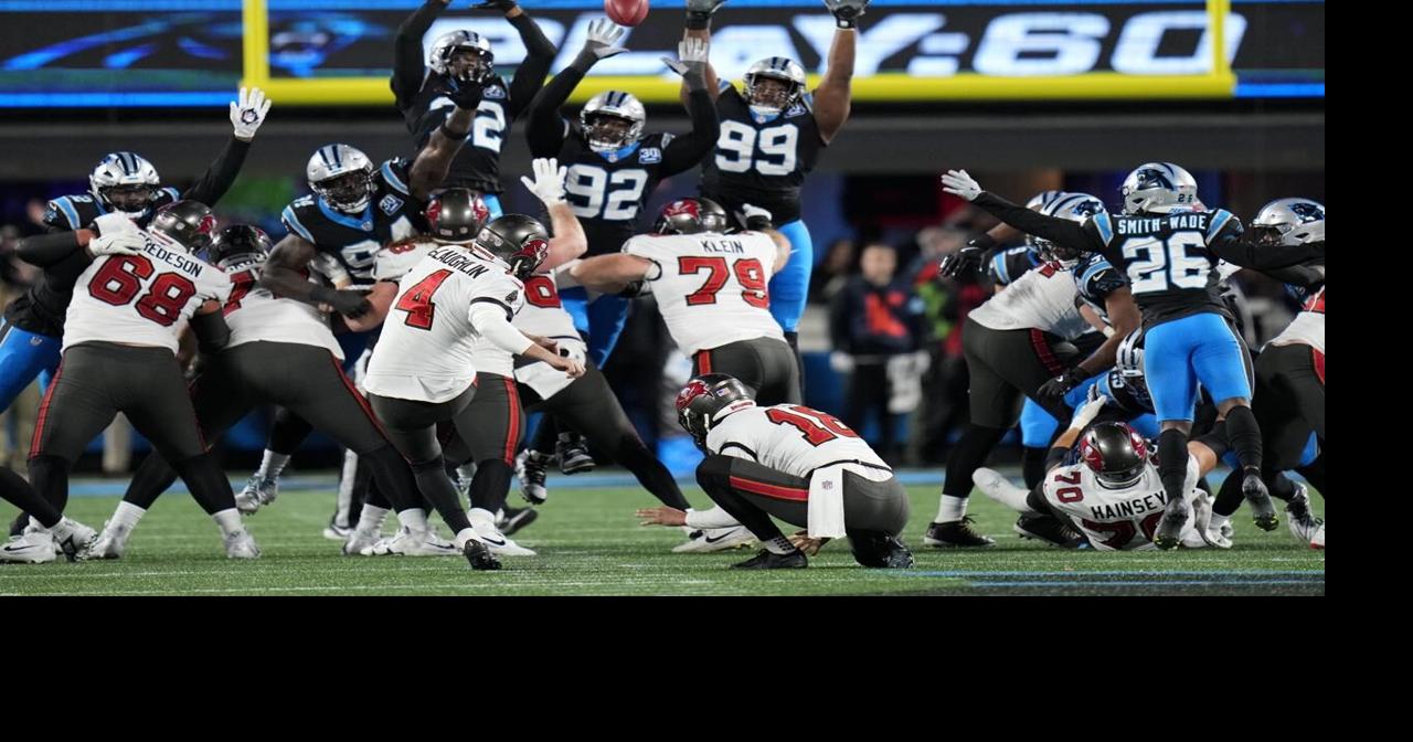McLaughlin's field goal in OT helps Bucs beat Panthers 26-23, move into 1st-place tie in NFC South