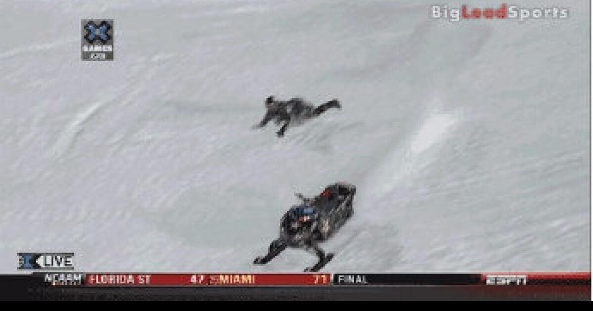 X Games Loose snowmobile crashes into young spectator