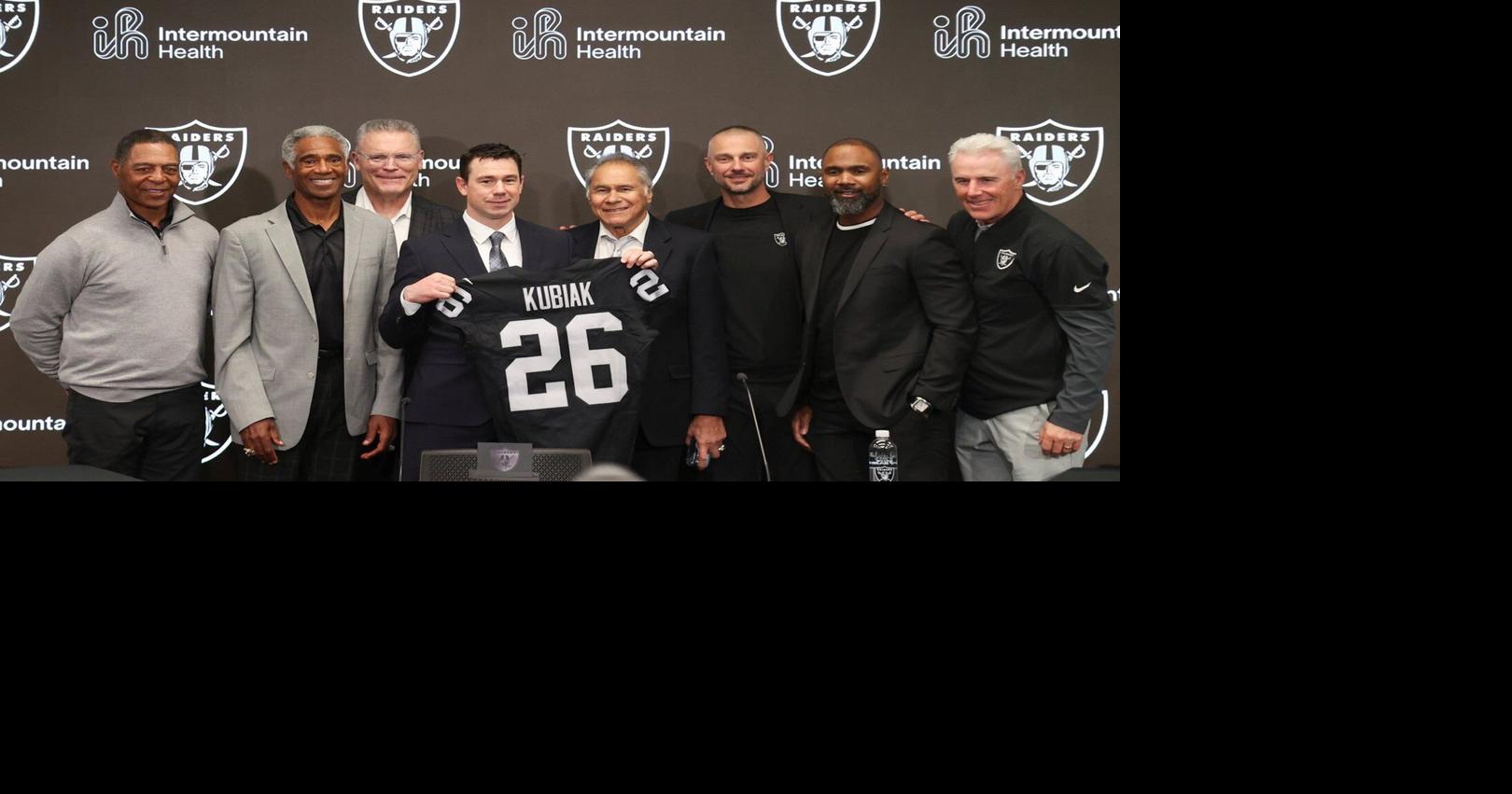 Raiders introduce new coach Klint Kubiak with a nod to their storied past