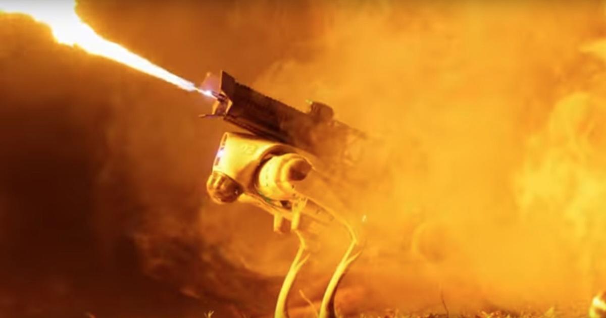 Robot Dog Exploding New flame-throwing robot dog takes a torch to common sense
