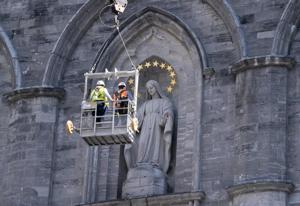 The scaffolding will be removed from the facade of Notre-Dame Basilica in Montreal