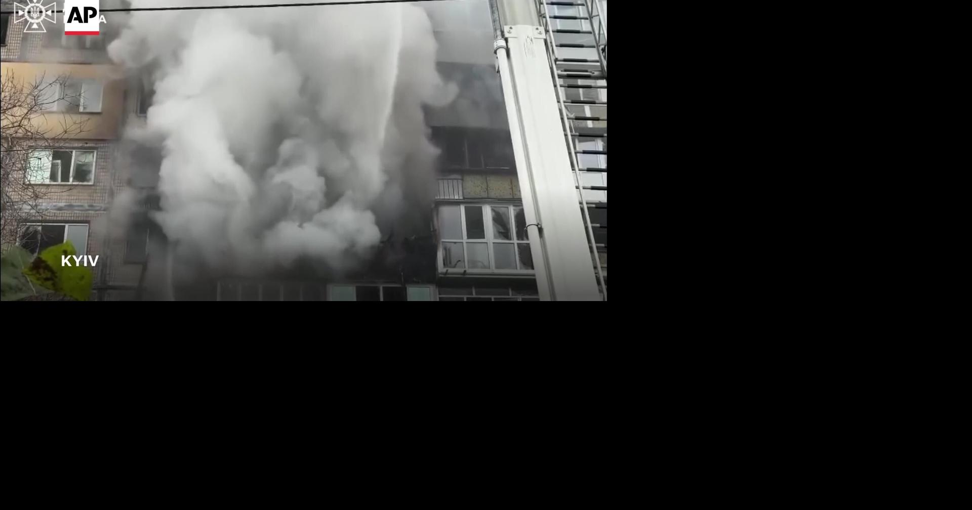 Firefighters on scene in aftermath of Russian strike on Ukraine capital Kyiv