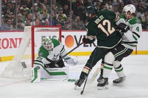 Wild's Boldy misses time in 1st period after face-planting from hit to head by Stars' Benn