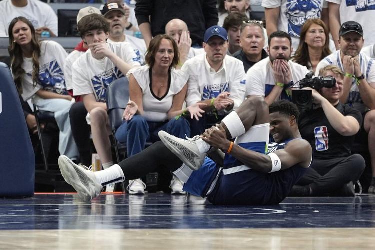 Timberwolves' Edwards leaves Game 2 with sprained left ankle