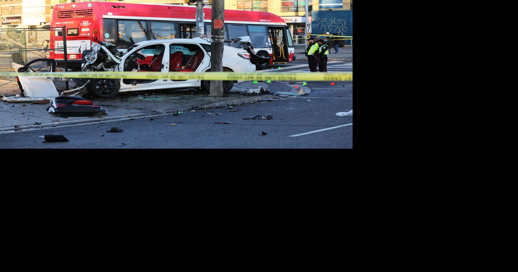Video captures moment of impact as stolen BMW hits TTC bus, injuring five people