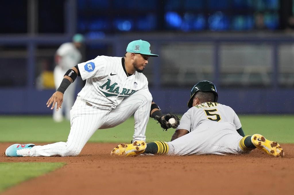 Cabrera fans 10 in 6 innings, Sánchez homers in Marlins' 4-0 win over A's