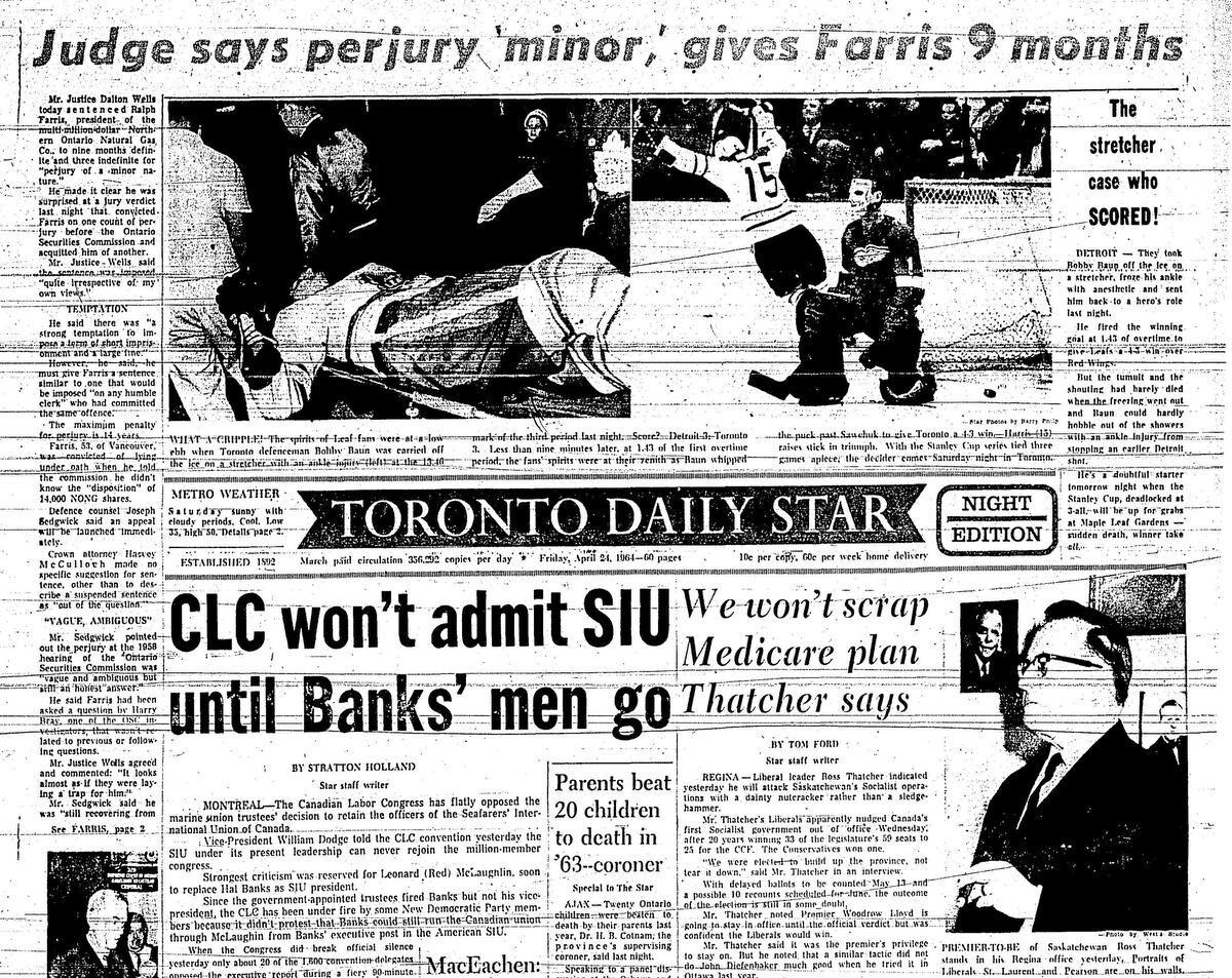 Bobby Baun Signed Toronto Maple Leafs OT GOAL April 23rd 1964