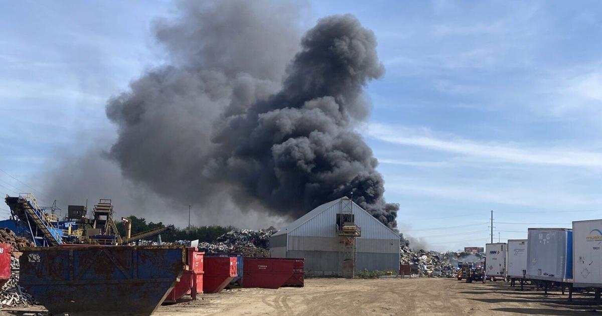 Heavy smoke visible over Brampton skyline