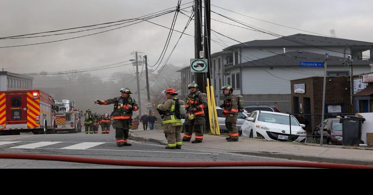 Roads reopen after industrial fire at Keele and Rogers