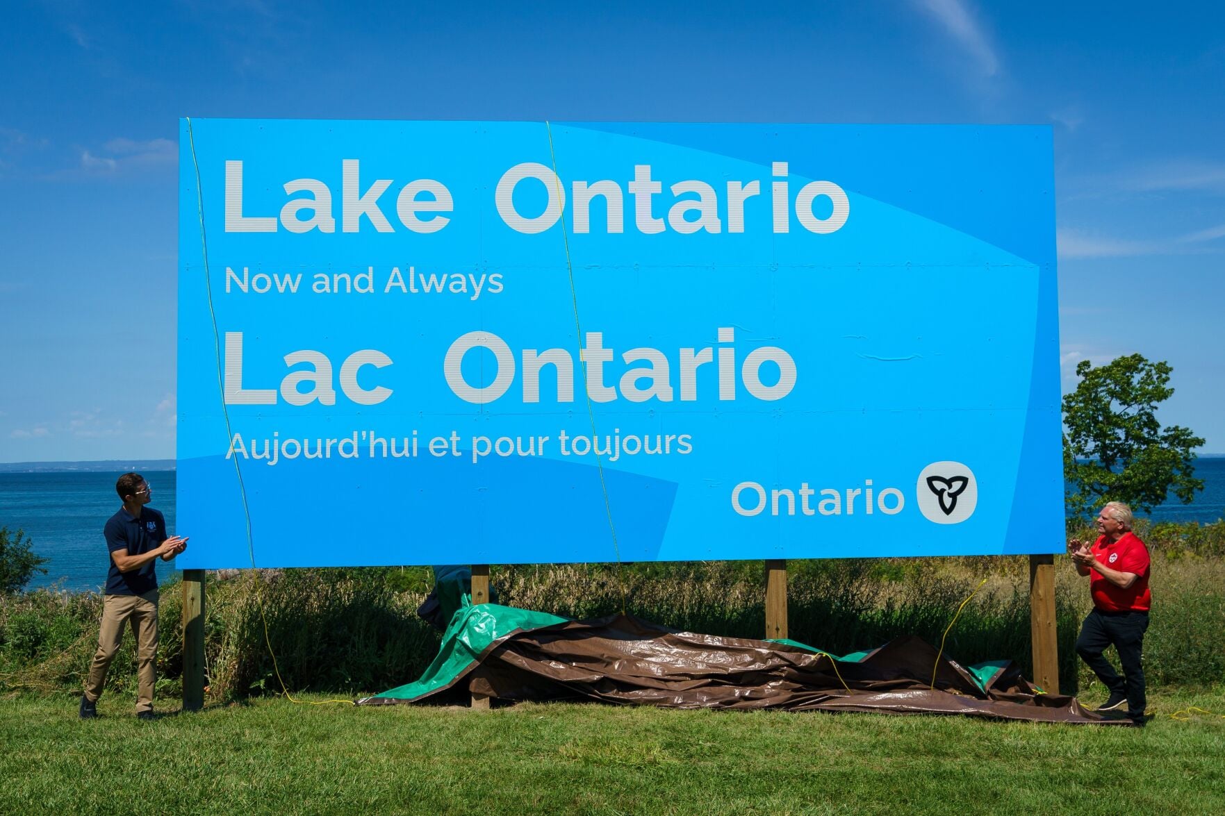 Doug Ford unveils 'Lake Ontario Now and Always' sign; says world will always call it Lake Ontario, never backing down from Trump's 'Lake America' order