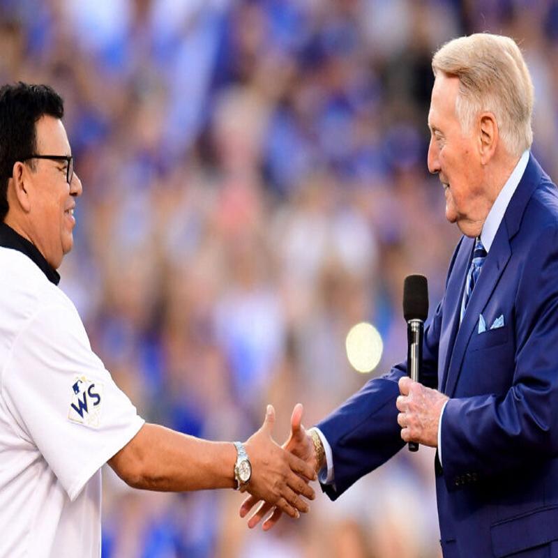 Vin Scully calls in Fernando Valenzuela from bullpen for delightful Game 2  first pitch