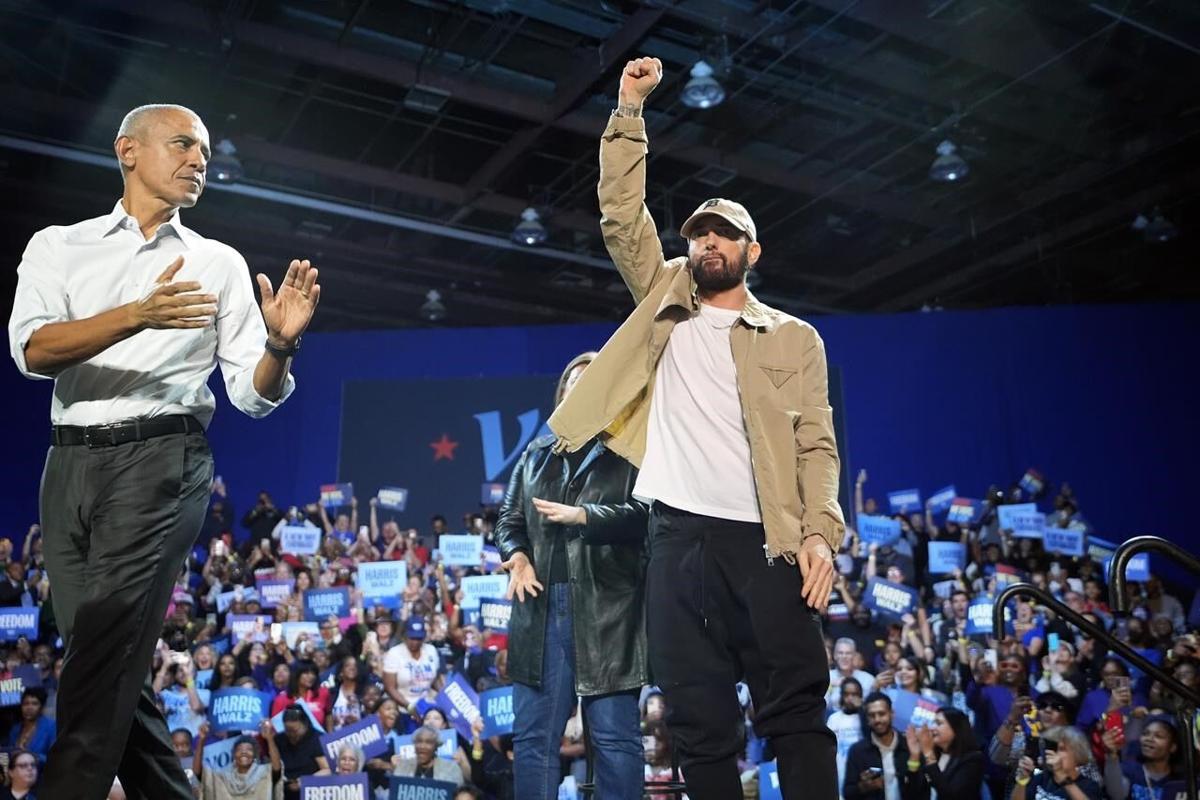 Obama raps Lose Yourself with Eminem at Kamala Harris rally