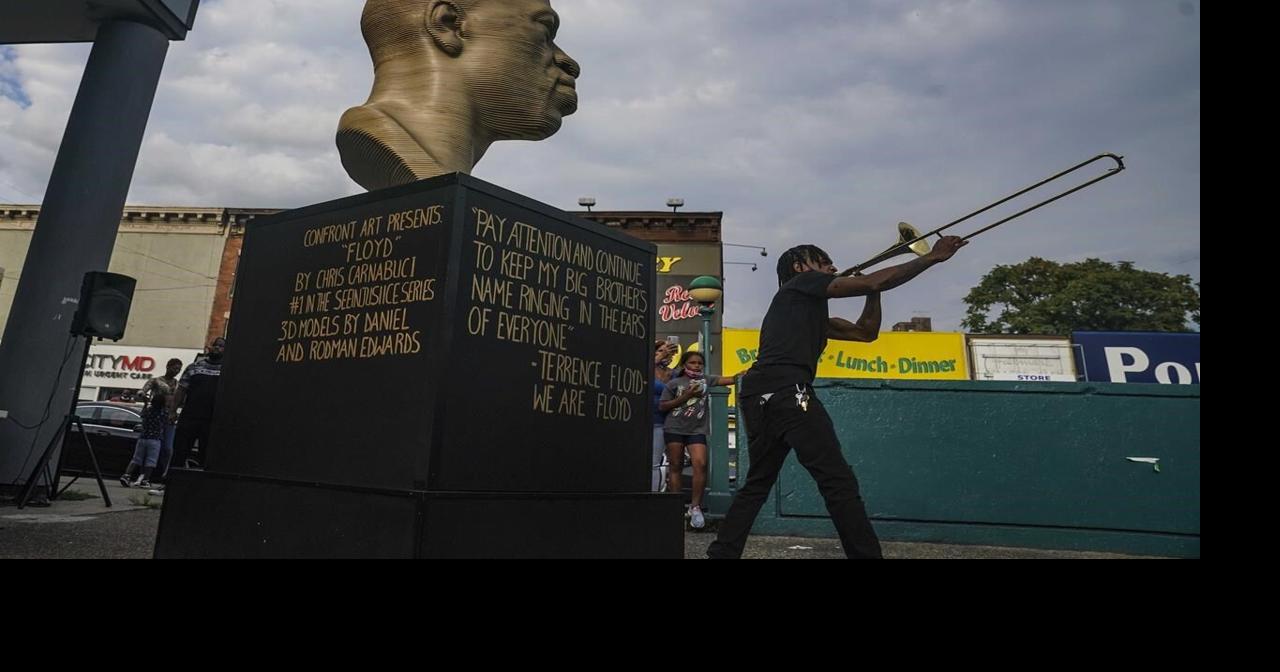 George Floyd memorial statue in New York City defaced again