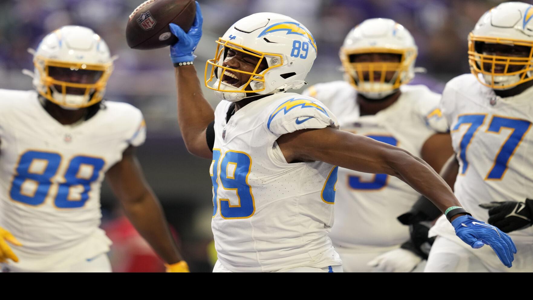 Los Angeles Chargers tight end Donald Parham (89) runs after the