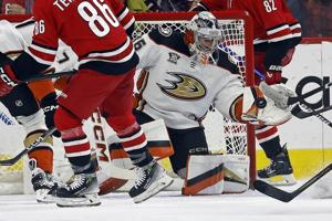 Jarvis leads Hurricanes to 6-3 win over Ducks after Carolina loses goalie to injury