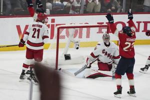Panthers score five third-period goals to blow past Hurricanes 6-2, one win away from another Cup final