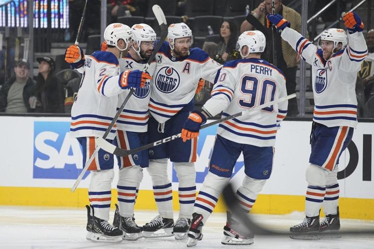 Oilers rally for NHL-record fifth straight time to beat Golden Knights 4-2 in Game 1