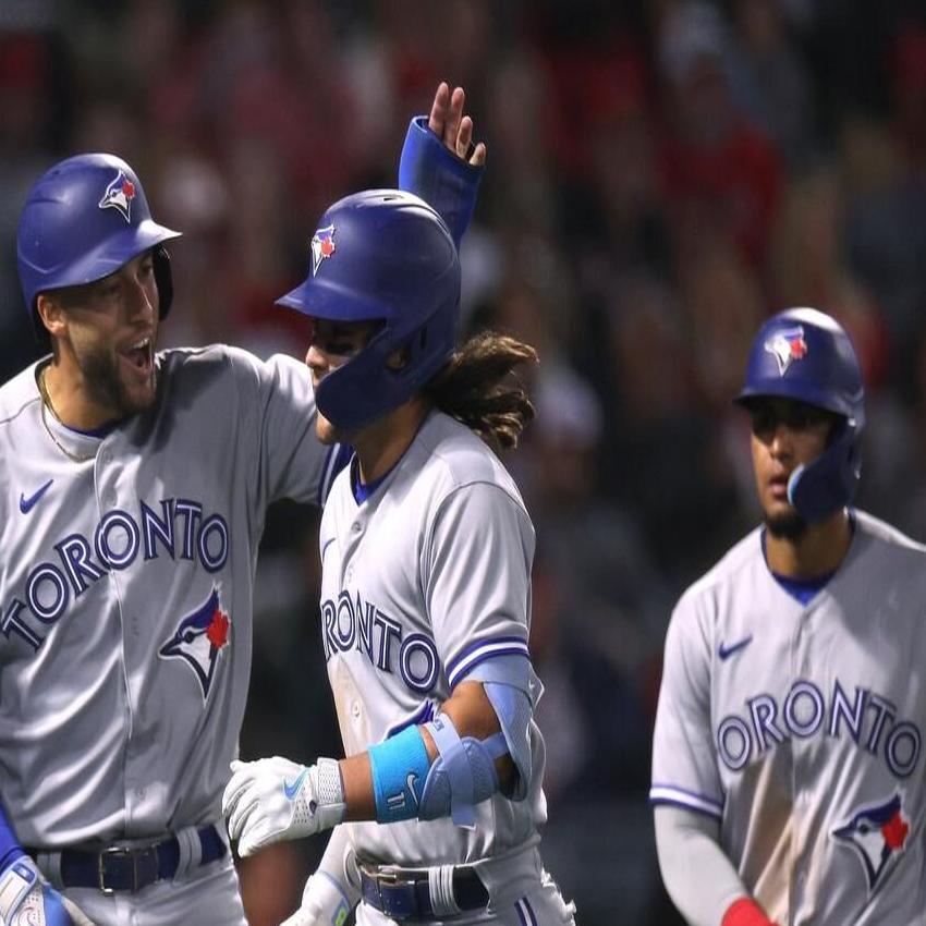 ANAHEIM, CA - MAY 29: Toronto Blue Jays shortstop Bo Bichette (11) at bat  during the MLB game between the Toronto Blue Jays and the Los Angeles  Angels of Anaheim on May