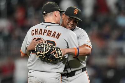 Rafael Devers starts at first base and helps Giants beat Braves 9-0 to snap 6-game skid