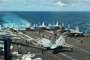 2 US Navy aviators eject while landing plane on carrier off Virginia, 4 sailors injured