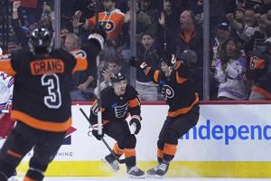 Travis Konecny scores twice in Philadelphia's 3-1 win over the Rangers
