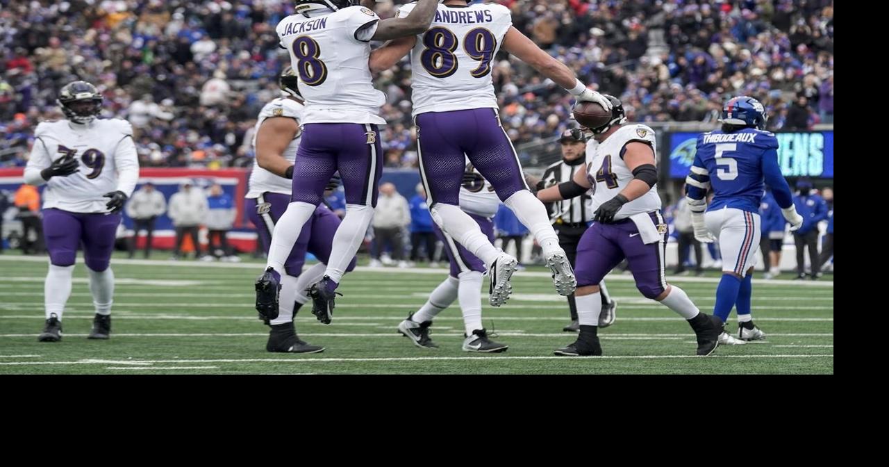 Jackson throws 5 TD passes and Ravens send Giants to franchise record-tying 9th straight loss, 35-14