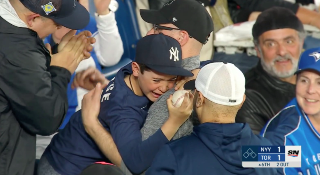 Kid Wearing Aaron Judge Shirt Given Aaron Judge Home Run Ball in  Tremendously Pure Clip