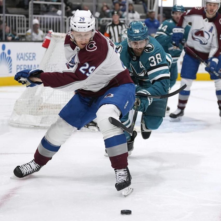 April 18, 2018: Colorado Avalanche center Nathan MacKinnon (29) takes a  shot at the net during the second period in a NHL Stanley Cup playoff  matchup between the Nashville Predators and the