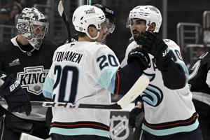 Beniers, Montour score 54 seconds apart late in 1st period and Kraken beat the Kings 2-1