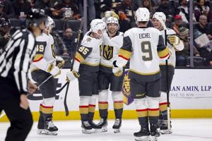 Theodore scores 2 goals in Golden Knights' 4-1 win over Anaheim, which loses Zegras to injury