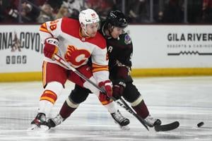 Yegor Sharangovich has 2nd career hat trick, Flames beat Coyotes 6-2