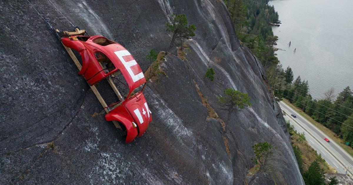 Volkswagen Shell Racing Portion of park closed as Volkswagen shell hangs on rock face in ...