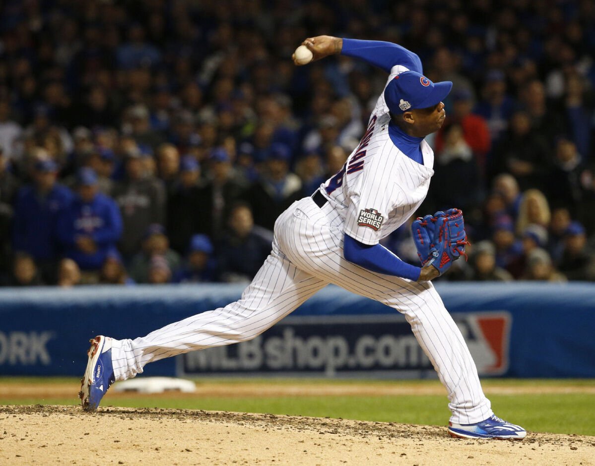 Cubs star pitcher Aroldis Chapman celebrates World Series in