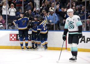 Zack Bolduc scores twice as the Blues beat the Kraken 7-2