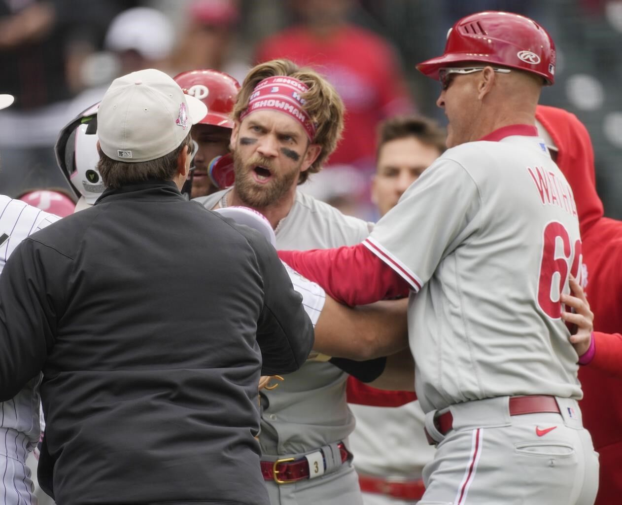 Harper ejected as Freeland leads Rockies over Phillies 4-0 on 30th