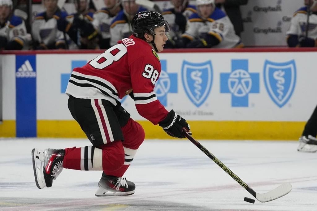 Connor Bedard skates in first NHL exhibition game with Blackhawks