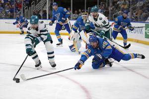 Sharks snap nine-game winless streak, hurt Blues' playoff chances with 4-0 victory