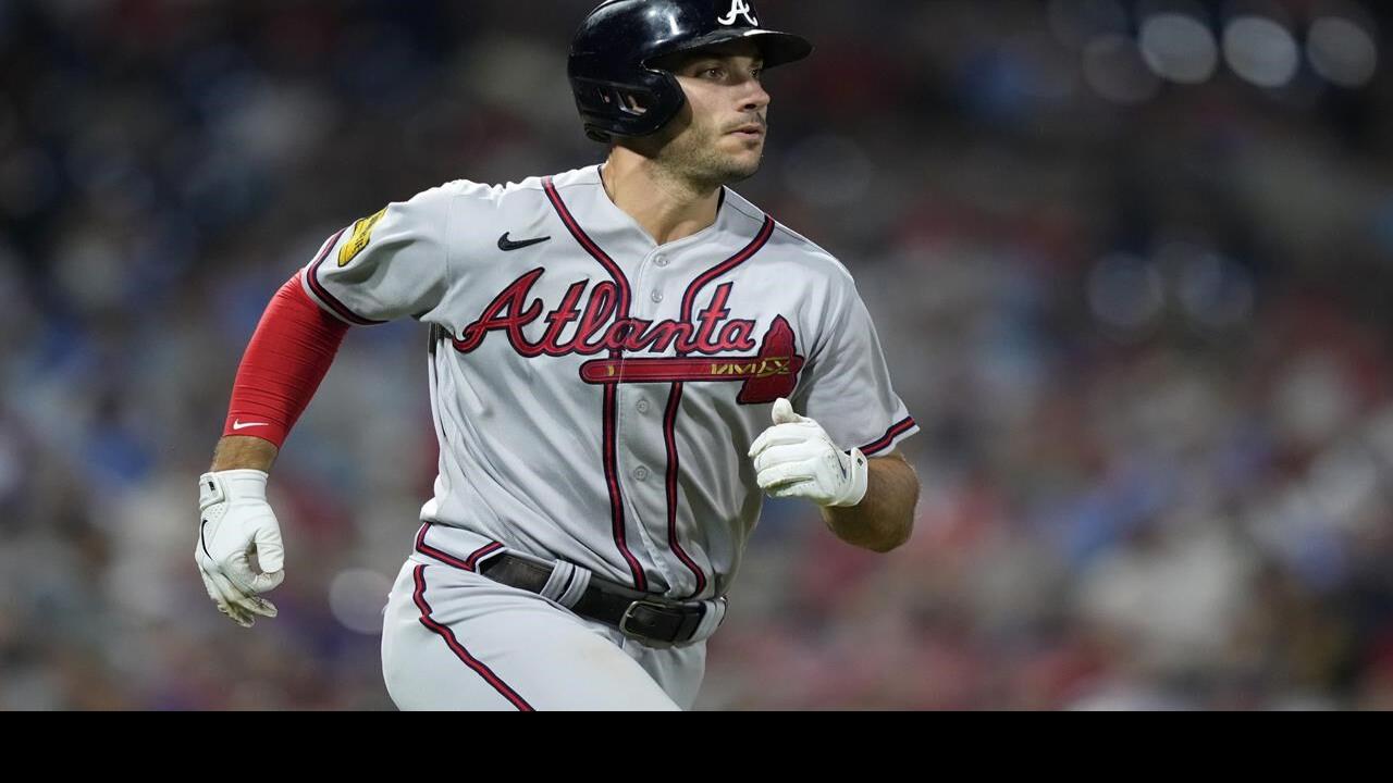 Matt Olson of the Atlanta Braves reacts after their 6-5 loss to