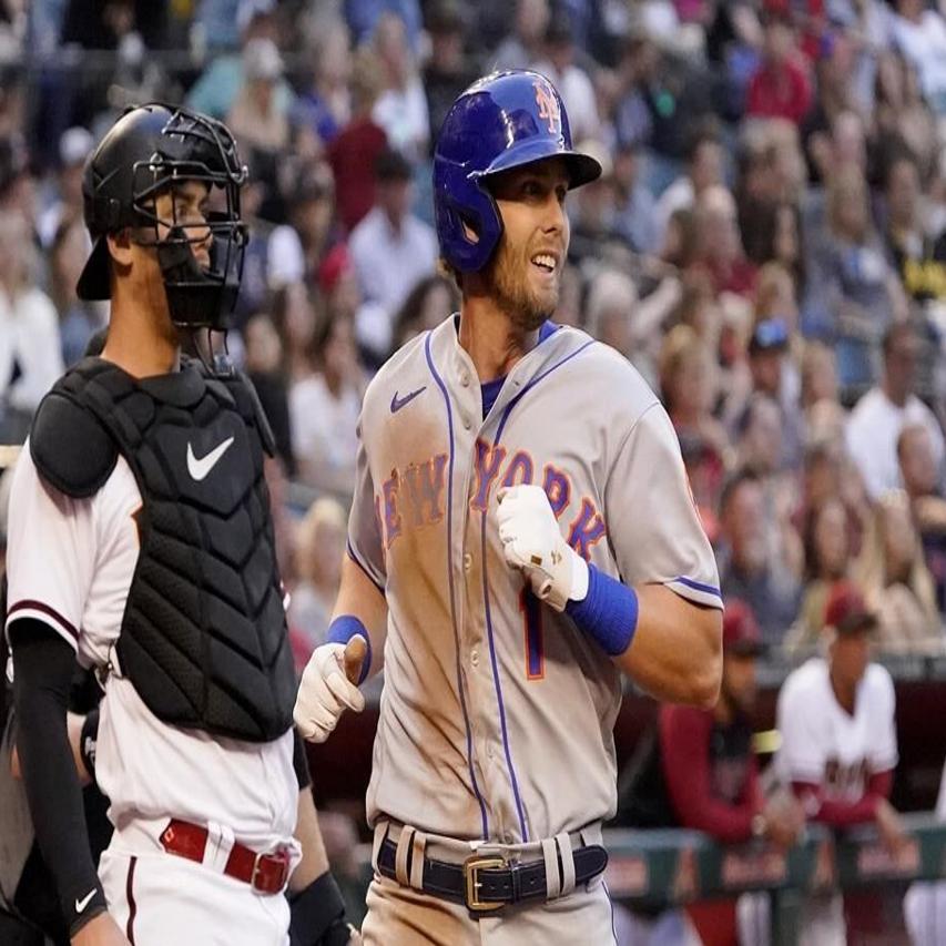 Alonso wears catcher's gear in the dugout 