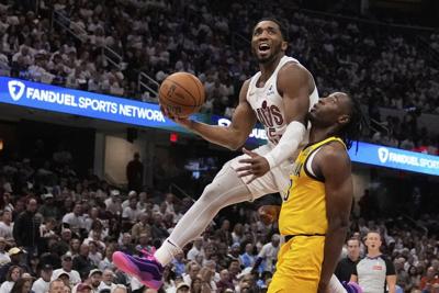 Mitchell and shorthanded Cavaliers don't have enough at the end and go down 2-0 in series to Pacers