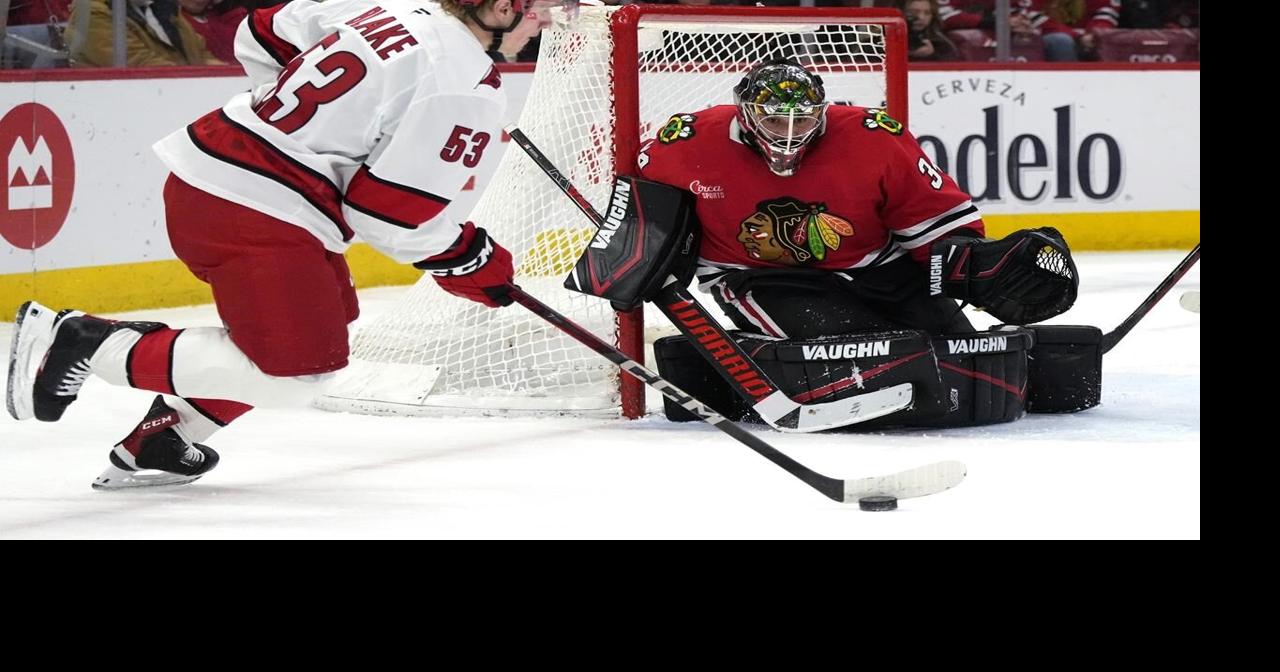 Aho scores in overtime as the Hurricanes beat the Blackhawks 4-3