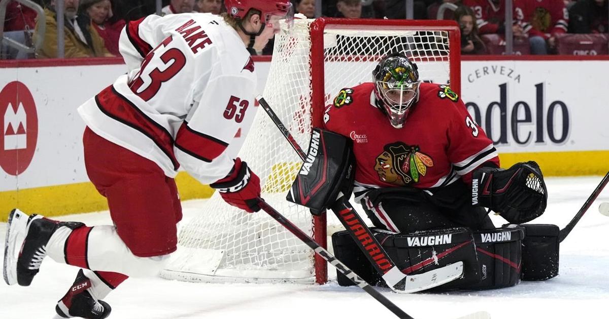 Aho scores in overtime as the Hurricanes beat the Blackhawks 4-3